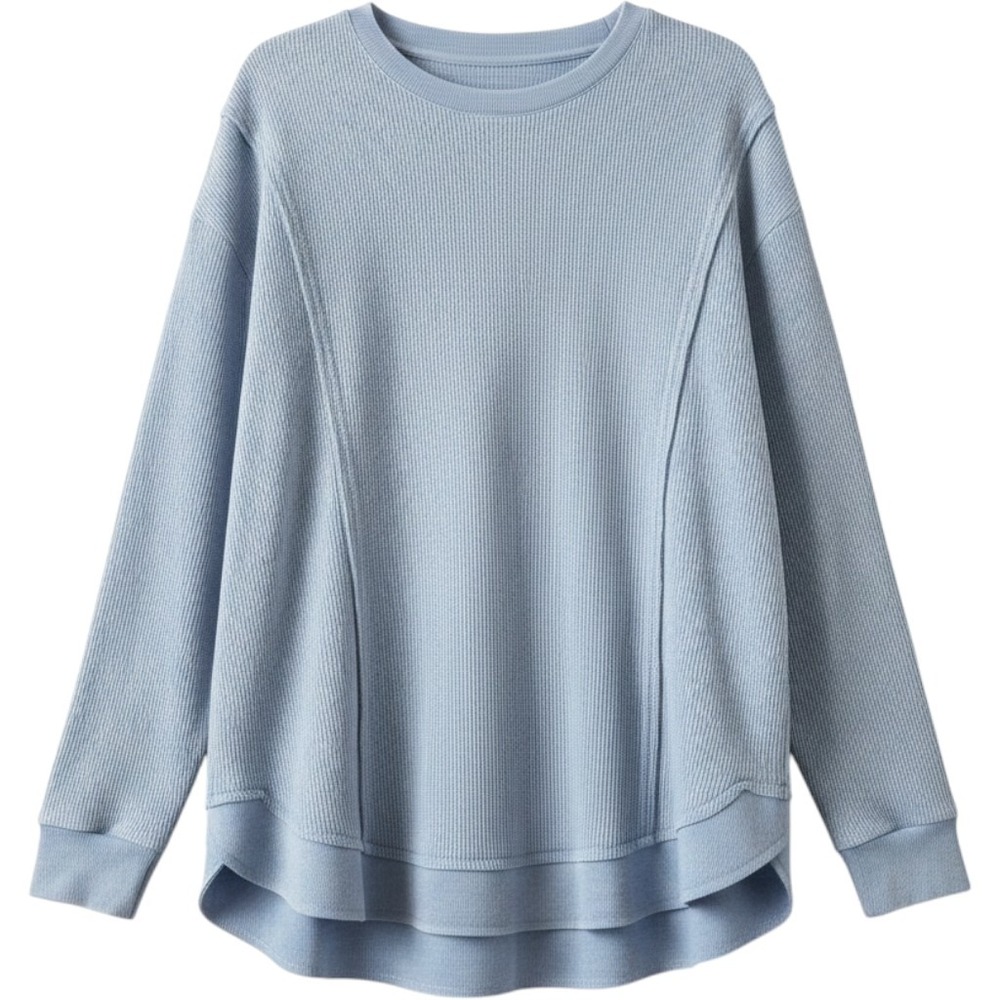 Sunnyside By‎ Sundry Waffle Knit Top L Blue Layered Hem Thermal Coastal